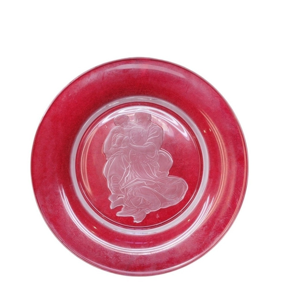 Danbury Mint Michelangelo Holy Family Crystal Collector Plate Clear  COA 9.75"‎